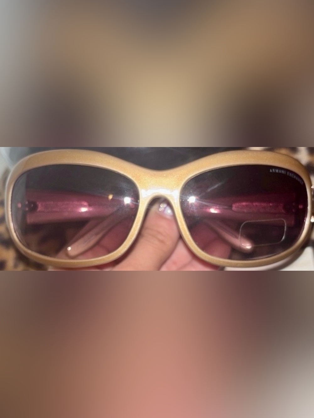 Armani Exchange Gold Oversized Rhinestone Sunglasses Brown Gradient w/ COA - EUC